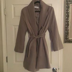 T Tahari Women's Gabrielle Long Wool Coat with Tie Belt